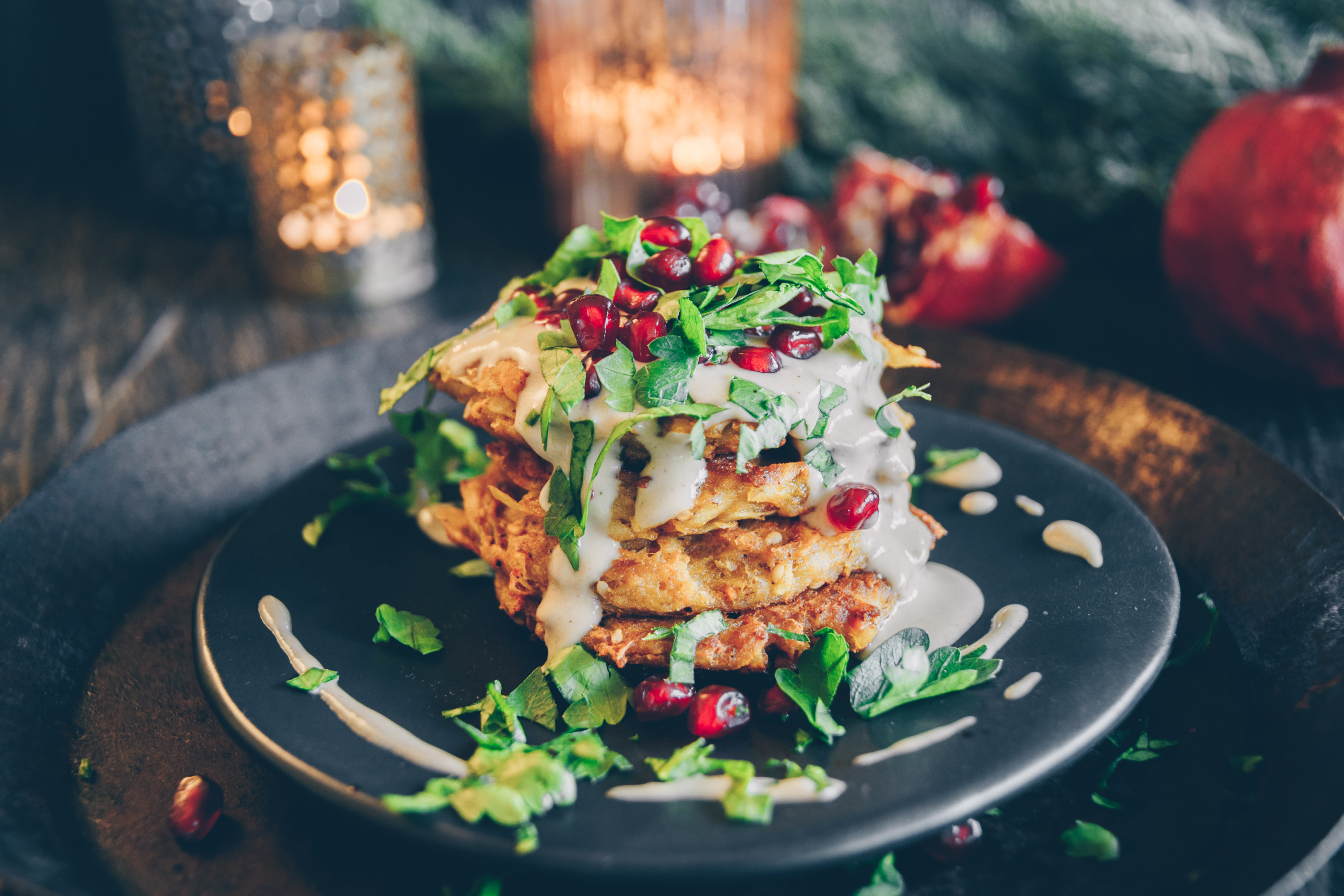 Süsskartoffel Latkes mit Tahini